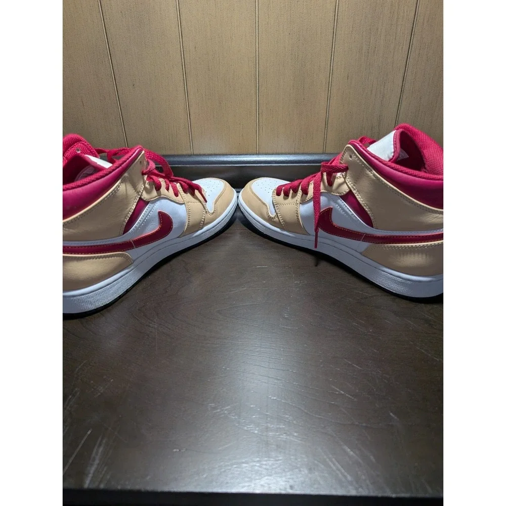S9 Air Jordan 1 Mid Light Curry Cardinal Red Men's Size 10 Sneakers 554724-201